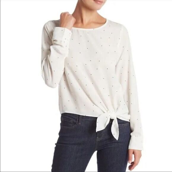 Socialite Polka Dot Long Sleeve Tie Blouse - Picture 1 of 2